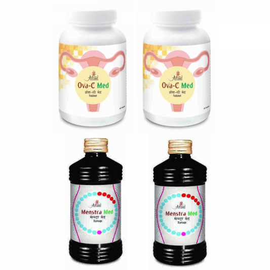 PCOD One Month Starter Pack : Ova C Med (60 Tab x 2) + Menstra C Med (200 ml x 2)